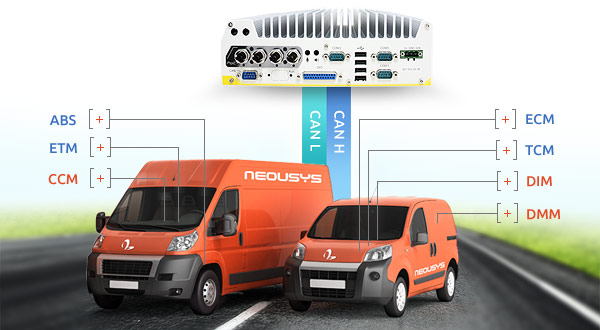 Neousys VTC systems feature built-in CAN bus module for communicating with vehicle onboard CAN bus ECUs